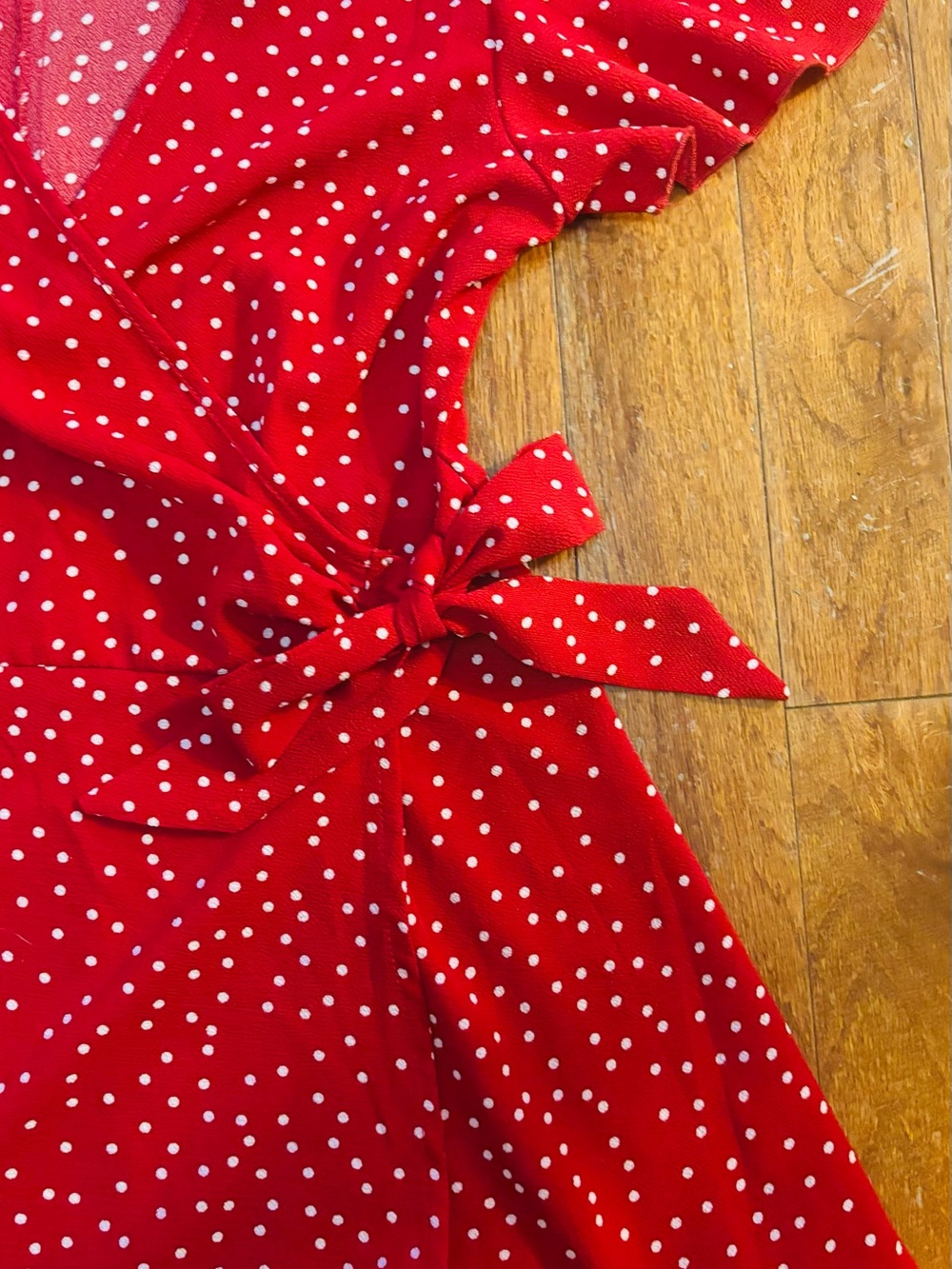 Relipop Red Polka Dot Wrap Mini Dress with Ruffle Hem NWOT Size Small - Picture 4 of 10